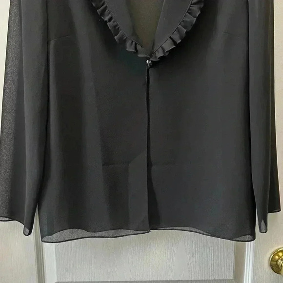 Vintage Marsellis Sheer Blouse Ruffle Collar Open Long Sleeve Black Medium - Picture 6 of 14